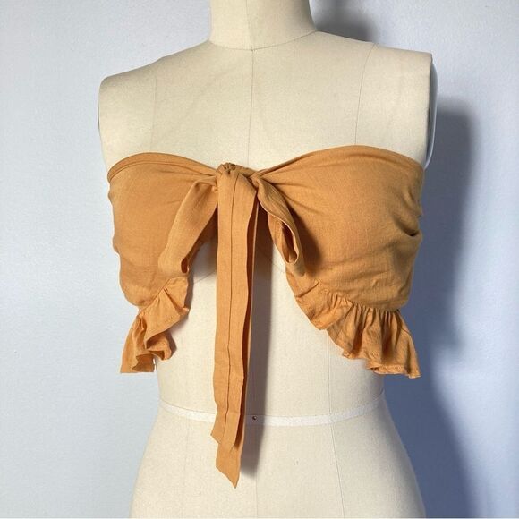 12th Tribe Tube Top M Tie Front Shirred Smocked Back Marigold Festival Beach - Picture 1 of 9